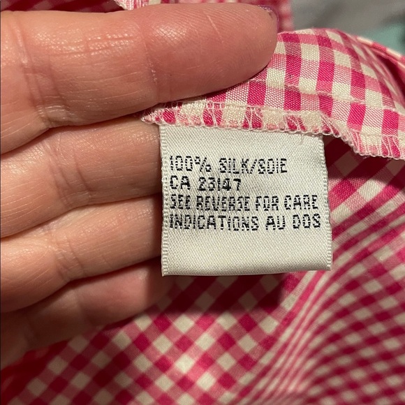 Talbots 100% Silk Red Gingham Button Down Shirt sz4 - Picture 6 of 7